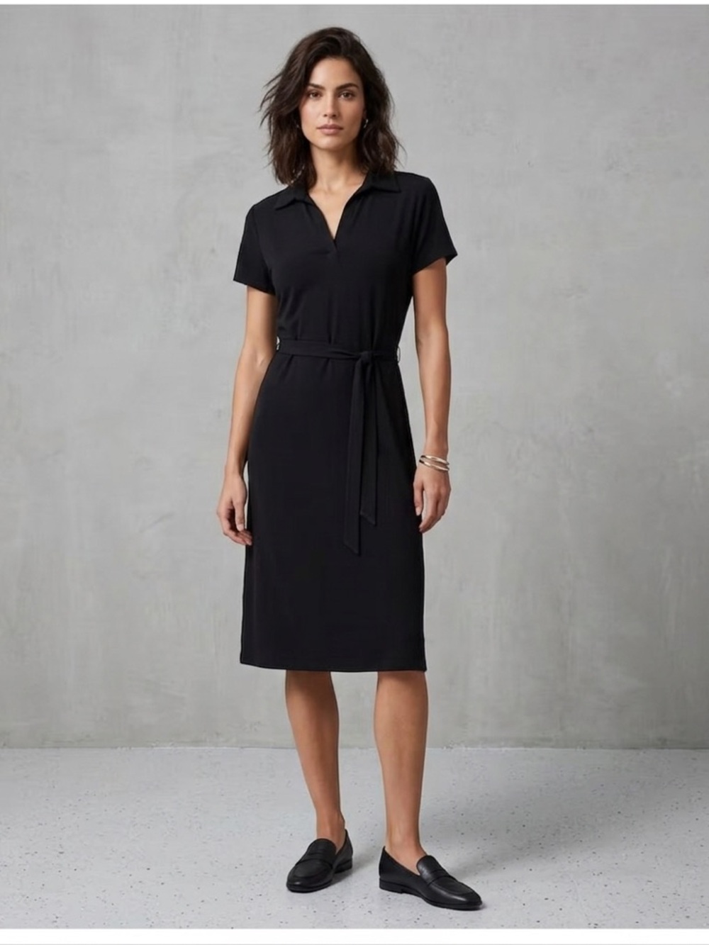 Y2K Collared Midi Dress with Tie Waist